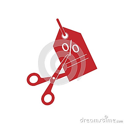 Scissors cutting price tag icon. Vector illustration, flat design. tag Cartoon Illustration
