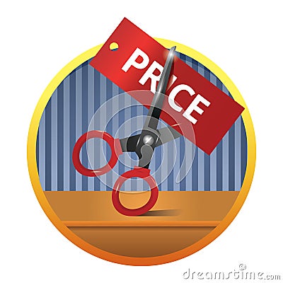 Scissors cutting price tag. Vector illustration decorative design Vector Illustration