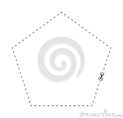 scissors on dashed line pentagon shape, dash line and scissors, dash outline and scissors Vector Illustration