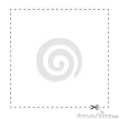 scissors on dashed line square shape, dash line and scissors, dash outline and scissors Vector Illustration