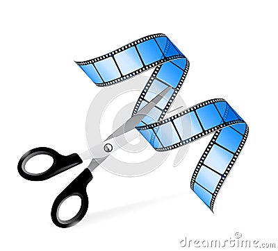 Scissors and film strip as video editing concept Vector Illustration