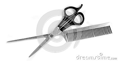 Scissors and hairbrush Stock Photo