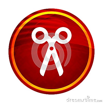 Scissors icon creative red round button illustration design Vector Illustration
