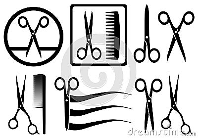 Scissors icons with comb for hair salon Vector Illustration