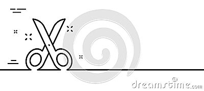 Scissors line icon. Cutting tool sign. Tailor utensil. Minimal line pattern banner. Vector Vector Illustration