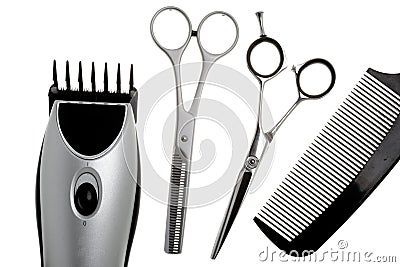 Scissors, scissors tapering, machine for hairstyle Stock Photo