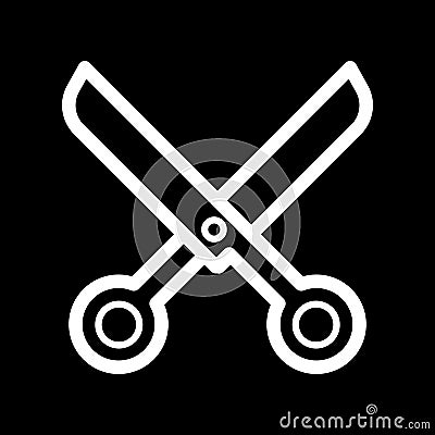 Scissors vector icon. White scissors illustration on black background. Outline linear beauty icon. Vector Illustration