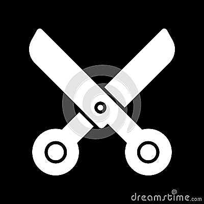 Scissors vector icon. White scissors illustration on black background. Solid linear beauty icon. Vector Illustration