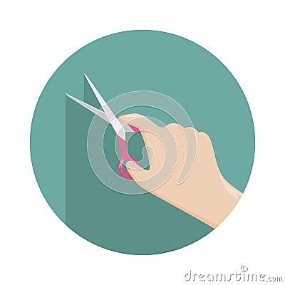 Scissors in a woman`s hand. Hobbies and paper crafts. Flat vector illustration Vector Illustration