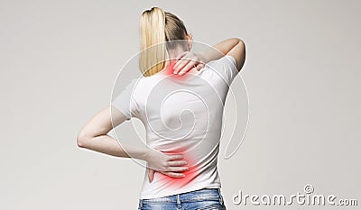 Scoliosis. Spinal cord problems on woman`s back. Stock Photo