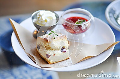 Scone , cranberry scone or scone with whipped cream Stock Photo