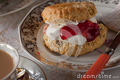 Scone with cream and jam Stock Photo