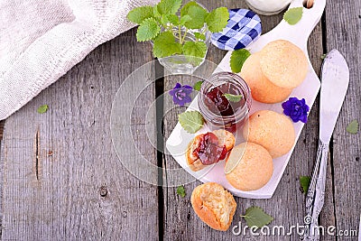 Scone with strawberry jam, afternoon tea , Stock Photo