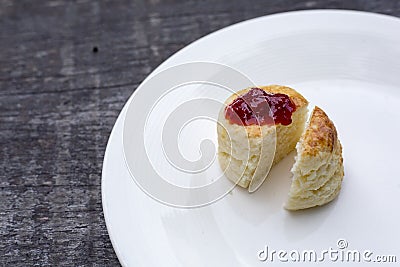 Scone topping with strawberries sauce Stock Photo