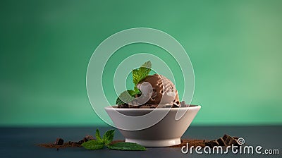 Scoop Chocolate Ice Cream White Porcelain Bowl Delicious Cold Dessert Sweet Indulgence Generative AI Stock Photo