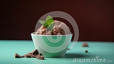 Scoop Chocolate Ice Cream White Porcelain Bowl Delicious Cold Dessert Sweet Indulgence Generative AI Stock Photo