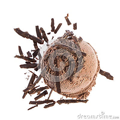 A scoop of chocolate ice cream with chocolate sprinkles isolated on white background Stock Photo