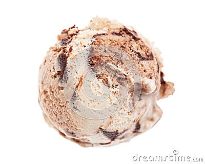 A scoop of tiramisu ice cream form bird`s eye view isolated on white background Stock Photo