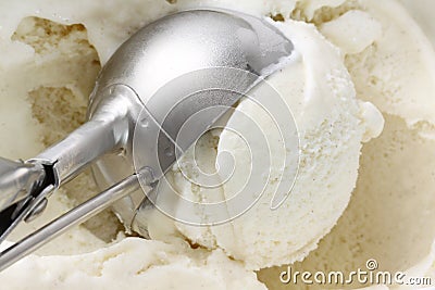 Scoop of vanilla bean ice cream Stock Photo