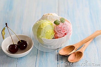 Scoops of ice cream - assorted flavors Stock Photo