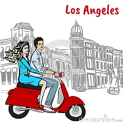 Scooter driving on Rodeo Drive Vector Illustration