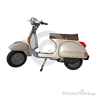 Scooter motorcycle vitange 1980s 2 - Lateral view white background 3D Rendering Ilustracion 3D Cartoon Illustration