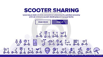 Scooter Sharing Rent Service Landing Header Vector Vector Illustration