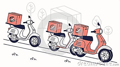 Scooter team for pizza delivery. Fast and efficient food service fleet vector design Generative AI Vector Illustration