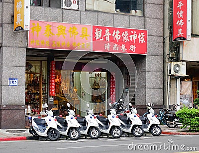 Scooters on street in Taipei Editorial Stock Photo