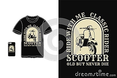 Scooters t shirt design silhouette retro vintage style Vector Illustration