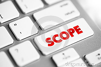 Scope text button on keyboard, concept background Stock Photo