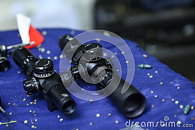 Scopes for tactical assault rifles Stock Photo