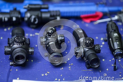 Scopes for tactical assault rifles Stock Photo