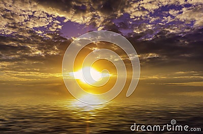 Scorching sun descending into the depths of the sea Stock Photo