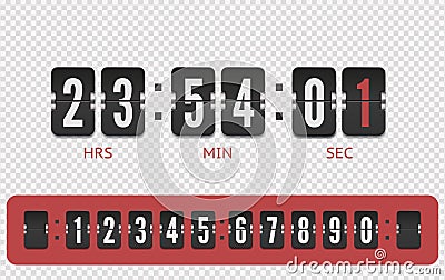 Scoreboard countdown number font. Vintage flip clock time counter vector template. Retro design score board clock Vector Illustration