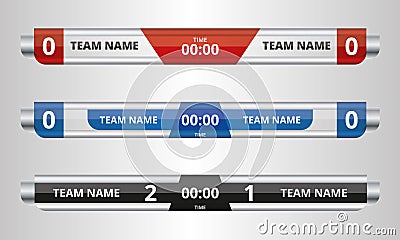 Collection of sport scoreboard broadcast vector lower thirds for football, soccer, baseball in silver effect design Stock Photo