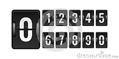 Scoreboard mechanical. Numbers for counter. Flipping watch panel elements kit. Isolated square board set for time Vector Illustration