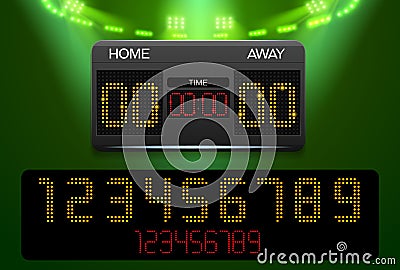 Scoreboard with time and result display and spotlight Vector Illustration