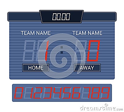 Scoreboard vector score board digital display football soccer sport team match competition on stadium illustration set Vector Illustration