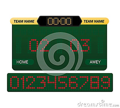 Scoreboard vector score board digital display football soccer sport team match competition on stadium illustration set Vector Illustration