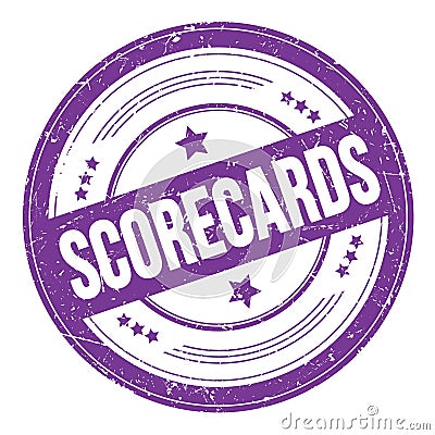 SCORECARDS text on violet indigo round grungy stamp Stock Photo