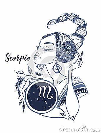 The Scorpio astrological sign as a beautiful girl. Horoscope. Astrology. Vector Stock Photo
