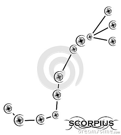 Scorpio, constellation, tattoo, black and white, isolated. Vector Illustration