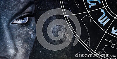 Scorpio Horoscope Sign. Astrology women night sky background Stock Photo