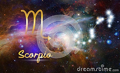 Scorpio Libra Zodiac Sign and Constellation, cosmic background Stock Photo