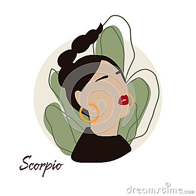 Scorpio zodiac as fashionable woman. Female astrological horoscope sign illustration Vector Illustration
