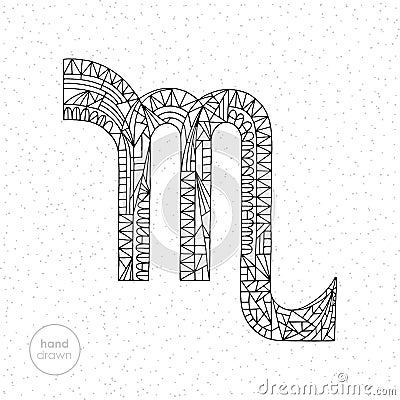 Scorpio zodiac sign. Vector hand drawn horoscope illustration. Astrological coloring page. Vector Illustration