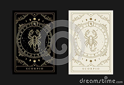 Scorpio zodiac symbol with engraving, hand drawn, luxury, esoteric and boho styles. Fit for paranormal, tarot readers and Vector Illustration