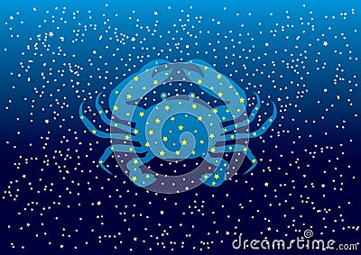 Blue Night Sky Cancer with pattern White Stars and Dots. Vector illustration Cartoon Illustration