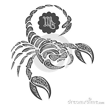 Scorpion Drawn in Zentangle Style Cartoon Illustration